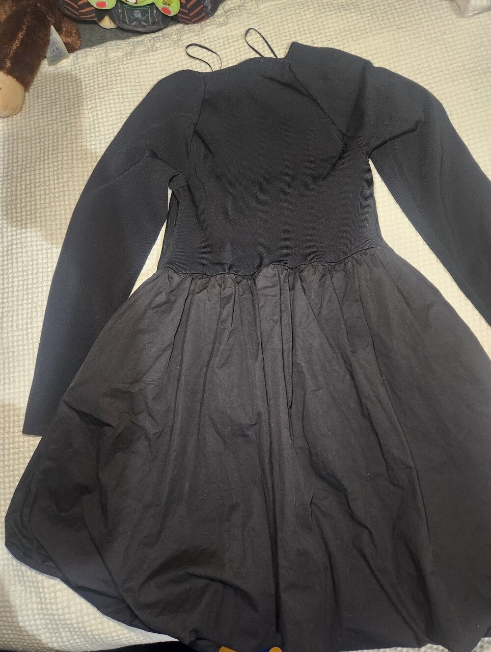 Zara Black Long-Sleeve Fit-and-Flare Dress Size L
